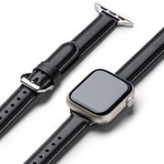 Curea pentru Apple Watch 4, 5, 6, 7, 8, 9, SE, SE2, Ultra, Ultra 2 (38/40/41mm) Leather Slim - negru intens