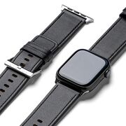 Curea pentru Apple Watch 4, 5, 6, 7, 8, 9, SE, SE2, Ultra, Ultra 2 (42/44/45/49mm) Leather - negru intens