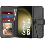 Husa pentru Samsung Galaxy S23 Ultra tip carte 360 Kickstand cu sloturi pentru card, negru