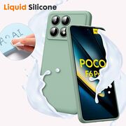 Husa pentru  Poco F6 Pro Liquid Silicone, subțire, captusita cu microfibra, anti amprentă, protectie cameră foto, verde