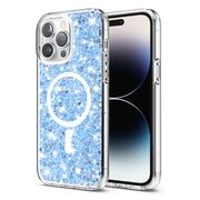 Husa pentru  iPhone 14 Pro MagSafe cu sclipici Liquid Crystal Glitter, albastru