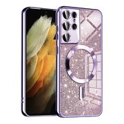 Husa pentru Samsung Galaxy S21 Ultra cu MagSafe Sparkle Glare Detachable Layer, cu protectie lentile - mov deschis