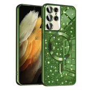 Husa pentru Samsung Galaxy S21 Ultra cu MagSafe Sparkle Glare Detachable Layer, cu protectie lentile - verde