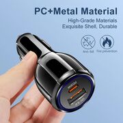Incarcator auto Universal Fast Charge 60W, Dual Port, 1 x USB QC5.0 30W, 1 x USB Tip-C PD30W, cu detectare inteligenta a incarcarii, iluminat LED, negru