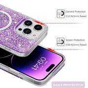 Husa pentru  iPhone 15 Plus MagSafe cu sclipici Liquid Crystal Glitter, albastru