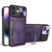 Husa pentru  iPhone 16 Plus cu protecție pentru cameră și suport magnetic integrat Ring Shockproof, mov