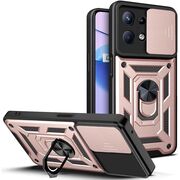 Husa pentru  Motorola Edge 50 Ring Armor Kickstand Tough Rugged Cover cu protectie camera, roz