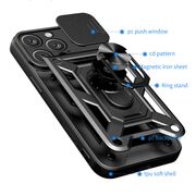 Husa pentru  iPhone 16 Pro Max Ring Armor Kickstand Tough Rugged Cover cu protectie camera, albastru