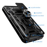 Husa pentru  iPhone 16 Pro Ring Armor Kickstand Tough Rugged Cover cu protectie camera, albastru