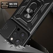 Husa pentru  iPhone 16 Pro Ring Armor Kickstand Tough Rugged Cover cu protectie camera, albastru