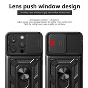Husa pentru  iPhone 16 Pro Ring Armor Kickstand Tough Rugged Cover cu protectie camera, negru