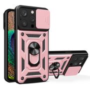 Husa pentru  iPhone 16 Pro Ring Armor Kickstand Tough Rugged Cover cu protectie camera, roz