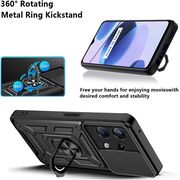 Husa pentru  Motorola Edge 50 Ring Armor Kickstand Tough Rugged Cover cu protectie camera, negru