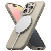 Husa premium pentru iPhone 16 Pro Silicone Magnetic compatibila MagSafe captusita cu microfibra - crem