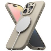 Husa premium pentru iPhone 16 Pro Max Silicone Magnetic compatibila MagSafe captusita cu microfibra - crem