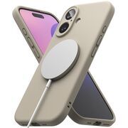 Husa premium pentru  iPhone 16 Plus Silicone Magnetic compatibila MagSafe captusita cu microfibra - bej