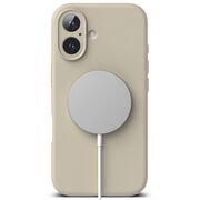 Husa premium pentru  iPhone 16 Plus Silicone Magnetic compatibila MagSafe captusita cu microfibra - bej