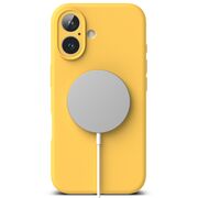 Husa premium pentru  iPhone 16 Plus Silicone Magnetic compatibila MagSafe captusita cu microfibra - galben
