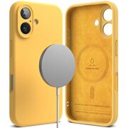 Husa premium pentru  iPhone 16 Plus Silicone Magnetic compatibila MagSafe captusita cu microfibra - galben