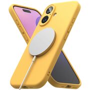 Husa premium pentru  iPhone 16 Plus Silicone Magnetic compatibila MagSafe captusita cu microfibra - galben