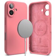 Husa premium pentru  iPhone 16 Plus Silicone Magnetic compatibila MagSafe captusita cu microfibra - roz