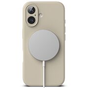 Husa premium pentru  iPhone 16 Silicone Magnetic compatibila MagSafe captusita cu microfibra - bej