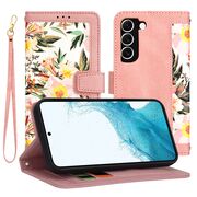 Husa tip carte pentru  Samsung Galaxy S22 5G, functie stand si port carduri, roz