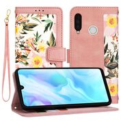 Husa tip carte pentru Huawei P30 Lite, functie stand si port carduri, roz