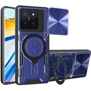 Husa pentru  Xiaomi 14T Pro cu protecție pentru cameră și suport magnetic integrat Ring Shockproof, albastru