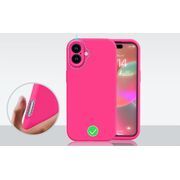 Husa pentru  iPhone 16 Liquid Silicone, subțire, captusita cu microfibra, anti amprentă, protectie cameră foto, fucsia