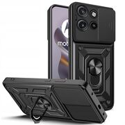 Husa pentru  Motorola Edge 50 Neo Ring Armor Kickstand Tough Rugged Cover cu protectie camera, negru