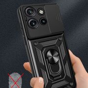 Husa pentru  Motorola Edge 50 Neo Ring Armor Kickstand Tough Rugged Cover cu protectie camera, negru