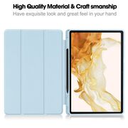 Husa pentru  Samsung Galaxy Tab S8 Soft Shell cu functie wake-up/sleep si compartiment pentru stylus, tip stand - albastru deschis