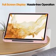 Husa pentru  Samsung Galaxy Tab S8 Soft Shell cu functie wake-up/sleep si compartiment pentru stylus, tip stand - roz