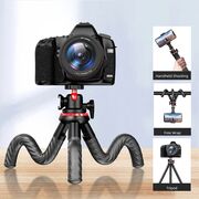 Selfie stick cu trepied flexibil octopus si telecomanda wireless bluetooth, pentru telefon, camera foto, Action Camera / GoPro cu telecomanda Bluetooth, unghi de inclinare reglabil, negru