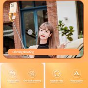 Selfie stick cu trepied telescopic si telecomanda wireless bluetooth, unghi de inclinare reglabil, rotire la 360° lungime reglabila pana la 70 cm, portocaliu