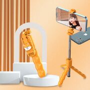 Selfie stick cu trepied telescopic si telecomanda wireless bluetooth, unghi de inclinare reglabil, rotire la 360° lungime reglabila pana la 70 cm, portocaliu