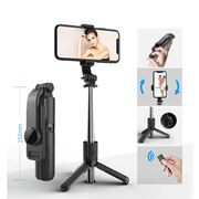 Selfie stick cu trepied ultra compact telescopic si telecomanda wireless bluetooth, unghi de inclinare reglabil, rotire la 360° lungime reglabila pana la 73 cm, negru
