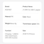 Adaptor USB 3.0 Type-C, 5Gbps, Fast Charging, Acefast J1
