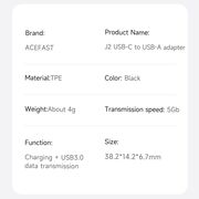 Adaptor Type-C USB 3.0, Fast Charging, Acefast J2, 5Gbps