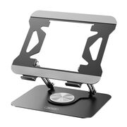 Suport Ergonomic XO Design C153 pentru Tablete / Laptop (max. 17.3 inch) cu Unghi de Înclinare Reglabil și Bază Rotativă, din aluminiu - Negru, Pliabil și Portabil