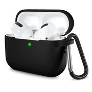 Huse de protectie pentru  AirPods Pro 1 / 2, Thin & Smooth, din silicon, compatibila cu incarare wireless, cu breloc carabina - Negru