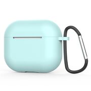 Huse de protectie pentru AirPods 4, Thin & Smooth, din silicon, compatibila cu incarare wireless, cu breloc carabina - cyan