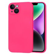 Husa pentru  iPhone 14 Liquid Silicone cu MagSafe, subțire, captusita cu microfibra, anti amprentă, protectie cameră foto, fucsia