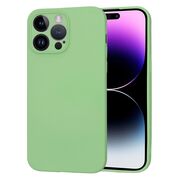Husa pentru  iPhone 14 Pro Max Liquid Silicone cu MagSafe, subțire, captusita cu microfibra, anti amprentă, protectie cameră foto, verde deschis