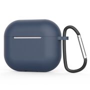 Huse de protectie pentru AirPods 4, Thin & Smooth, din silicon, compatibila cu incarare wireless, cu breloc carabina - Albastru