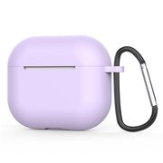 Huse de protectie pentru AirPods 4, Thin & Smooth, din silicon, compatibila cu incarare wireless, cu breloc carabina - Mov