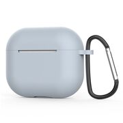 Huse de protectie pentru AirPods 4, Thin & Smooth, din silicon, compatibila cu incarare wireless, cu breloc carabina - gri deschis