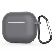 Huse de protectie pentru AirPods 4, Thin & Smooth, din silicon, compatibila cu incarare wireless, cu breloc carabina - gri