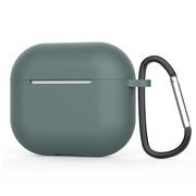 Huse de protectie pentru AirPods 4, Thin & Smooth, din silicon, compatibila cu incarare wireless, cu breloc carabina - verde inchis